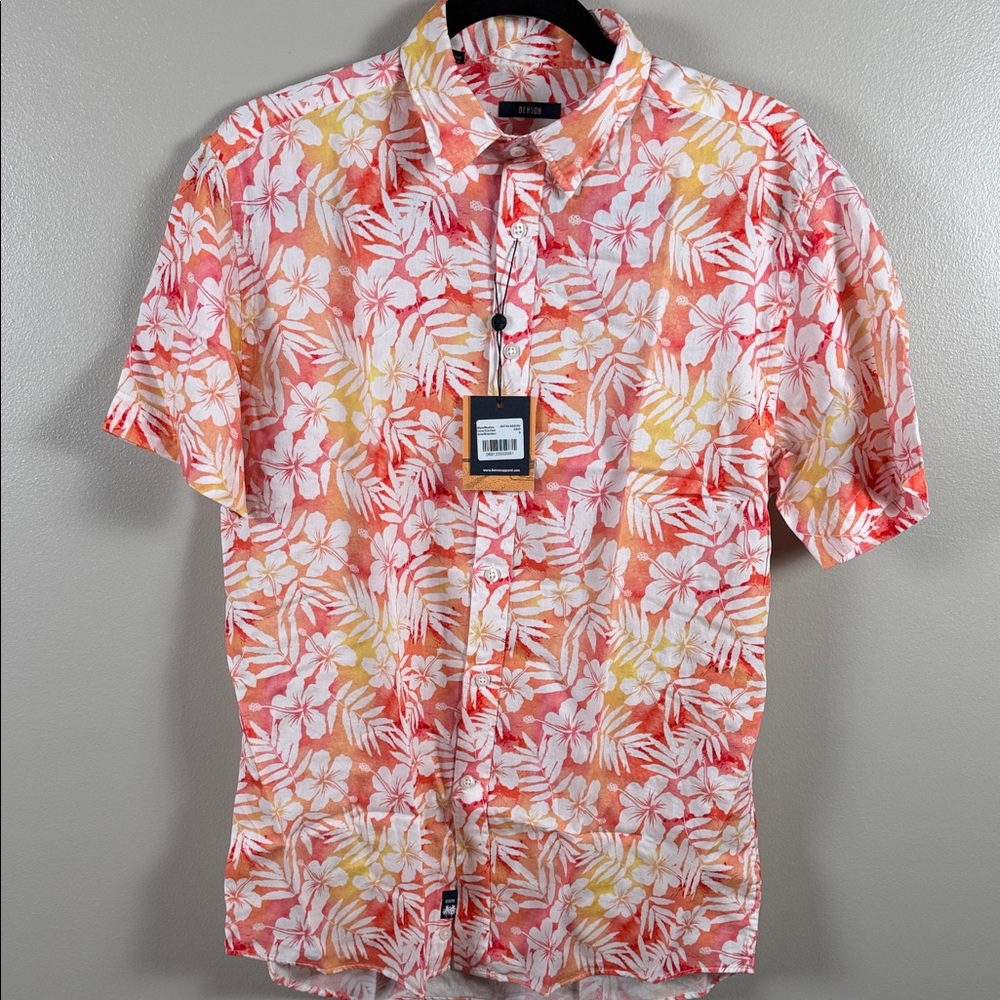 Benson Tropical Floral Short-Sleeve Button-Down Shirt - Coral/White/Yellow